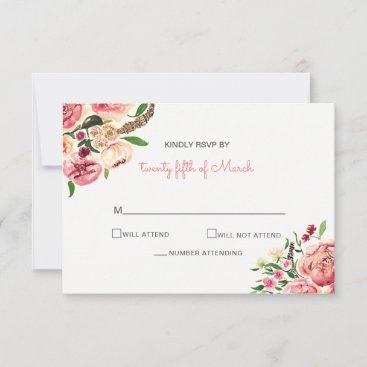 Peach and Coral Flowers Floral wedding RSVP Card