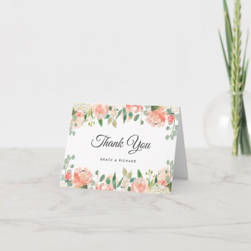 Peach and Coral Peony Floral Thank You Card