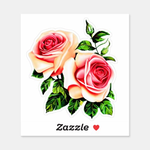Peach and Coral Pink Roses  Sticker