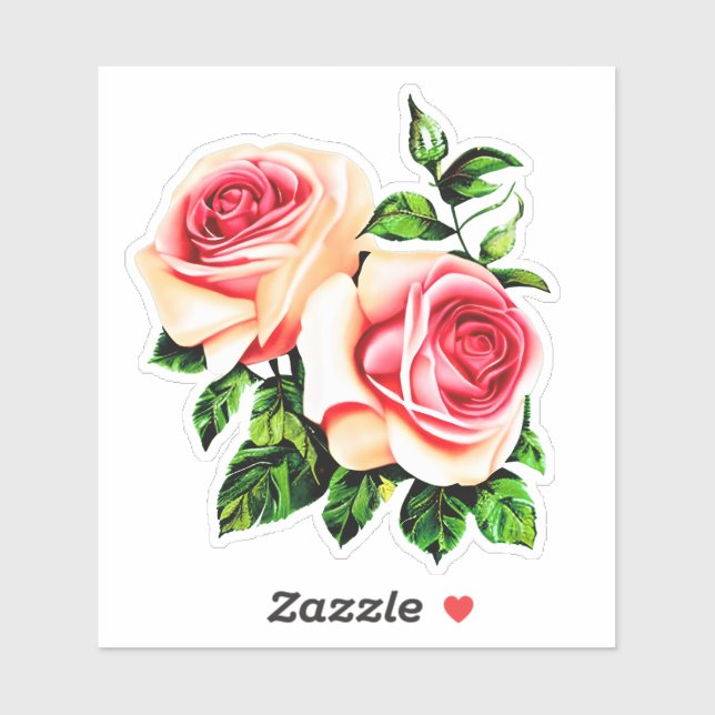 Peach and Coral Pink Roses  Sticker (Sheet)