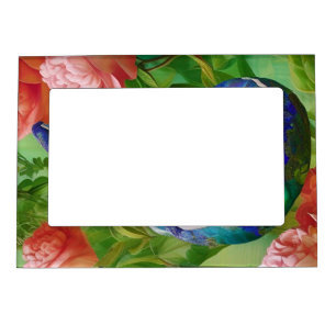 Peach and coral roses on green magnetic frame