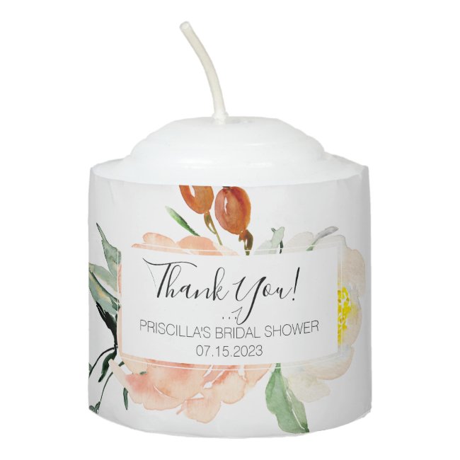 Peach and Coral Watercolor Flowers Bridal Shower Votive Candle