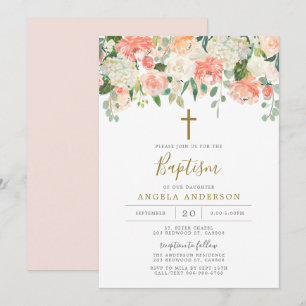 Peach and Cream Baptism/Christening Invitation
