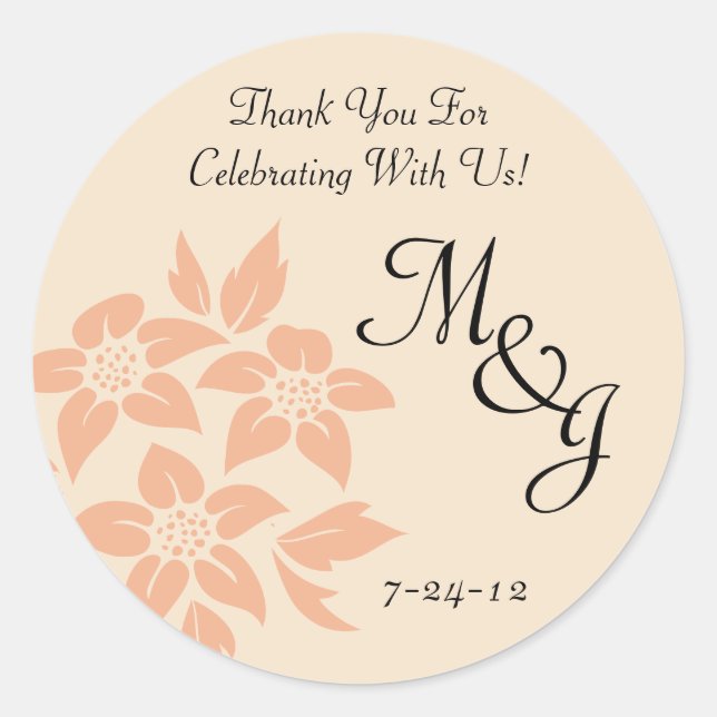 Peach and Cream Damask Wedding Favor Labels (Front)