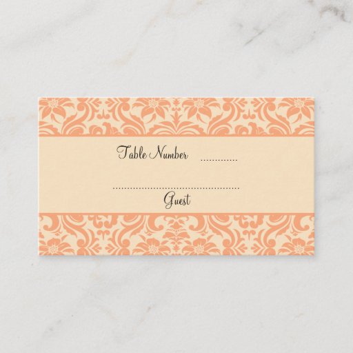 Customizable Peach and Cream Damask Wedding Table Place Cards Business Card Template