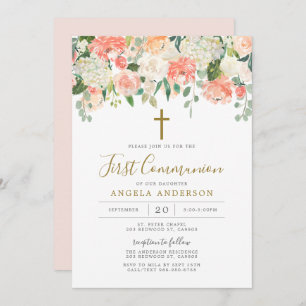 Peach and Cream First Communion Invitation