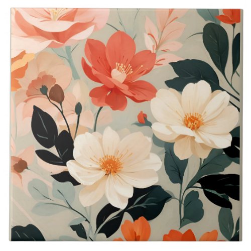 Peach and Cream floral blossoms Ceramic Tile