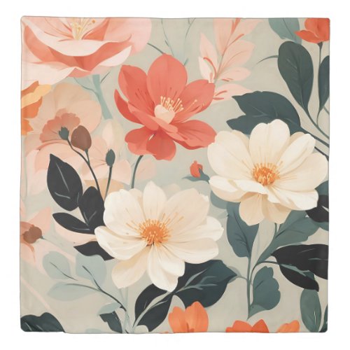 Peach and Cream floral blossoms Duvet Cover