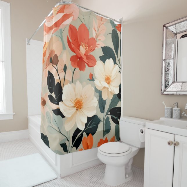 Peach and Cream floral blossoms Shower Curtain (In Situ)