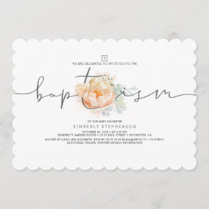 Peach and Cream Floral Elegant Girls Baptism Invitation
