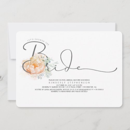 Peach and Cream Floral Script Bridal Shower Invitation