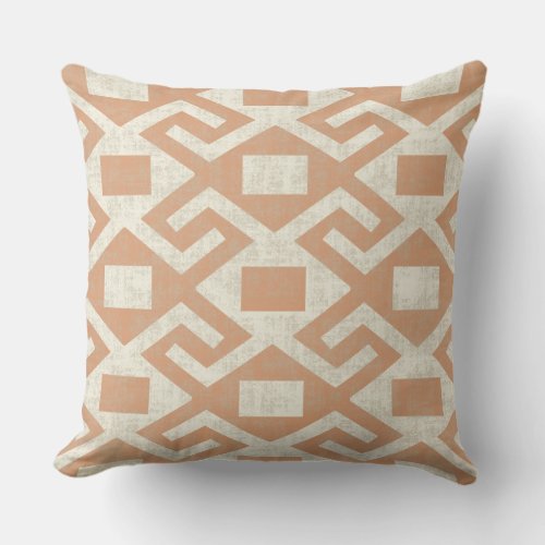 Peach and Cream Greek Key Pattern Throw Pillow