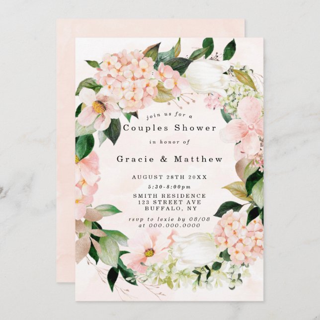 Peach and Cream Hydrangeas Couples Shower Invites (Front/Back)