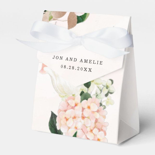 Peach and Cream Hydrangeas Wedding Favor Box (Front Side)