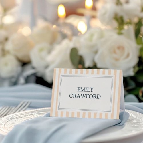 Peach and Cream Striped Wedding  Place Card
