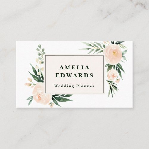 Peach and cream watercolor leaf  foliage  business card