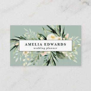 Peach and cream watercolor leaf + foliage modern business card