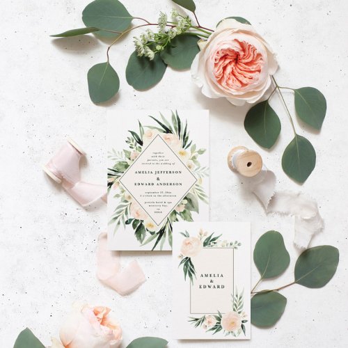 Peach and cream watercolor leaf  foliage wedding