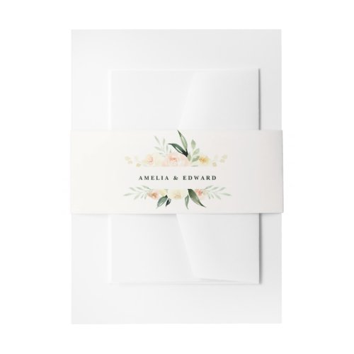 Peach and cream watercolor leaf  foliage wedding invitation belly band