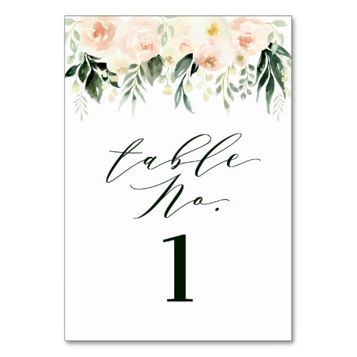 Peach and cream watercolor leaf  foliage wedding table number