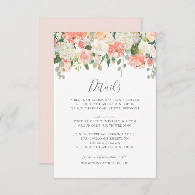 Peach and Cream Wedding Details Card (Front/Back)