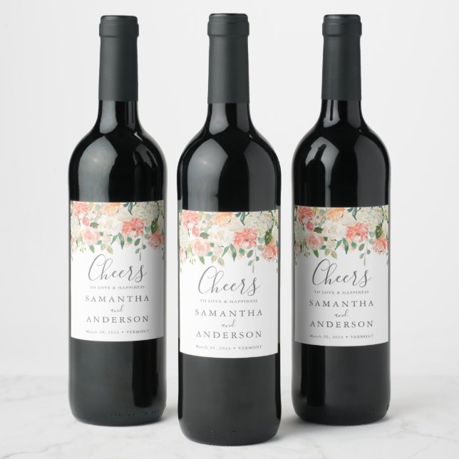 Peach and Cream Wine Bottle Labels (Bottles)