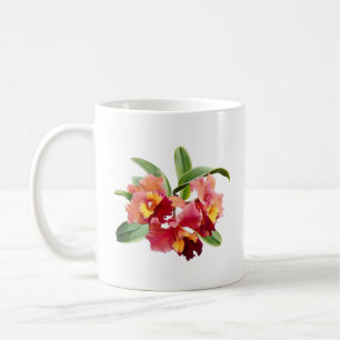 Peach and Crimson Cattleya Orchids Coffee Mug