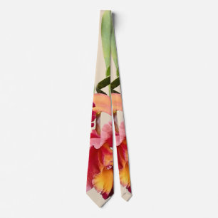 Peach and Crimson Cattleya Orchids Neck Tie