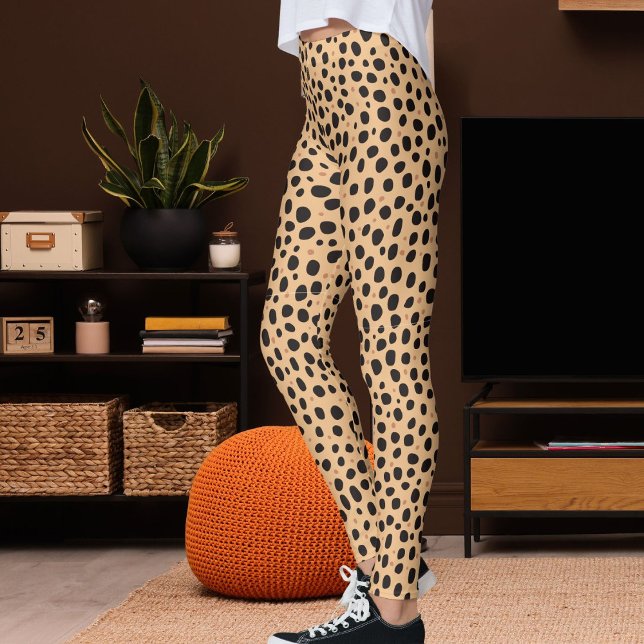 Peach And Dark Brown Safari Leopard Print Pattern Leggings (Creator Uploaded)