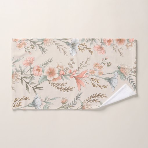 Peach and Dusty Blue Floral Garland Bath Towel Set | Zazzle