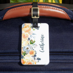 Peach and Dusty Blue Floral Personalized Luggage Tag