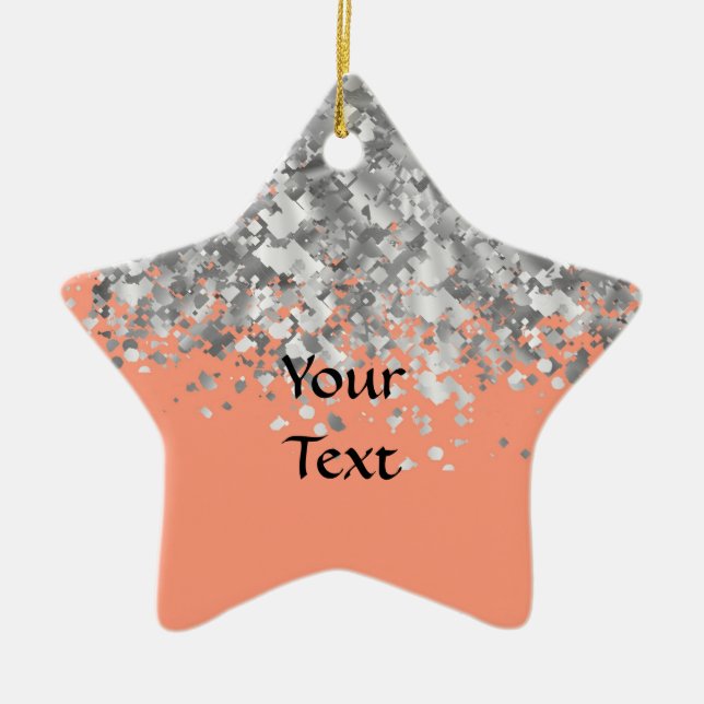 Peach and faux glitter personalized ceramic ornament (Front)