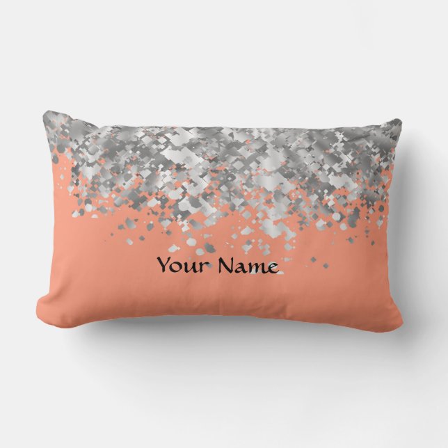 Peach and faux glitter personalized lumbar pillow (Front)