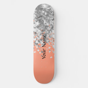 Peach and faux glitter personalized skateboard deck