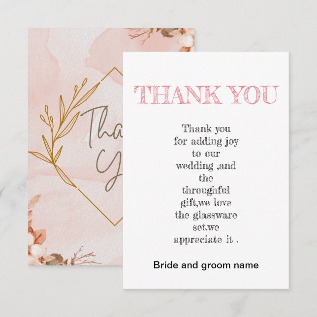 Peach and floral wedding  thank you card (Front/Back)