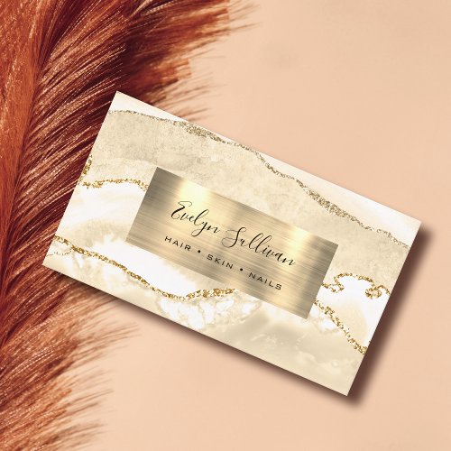 Peach and Gold Agate Business Card