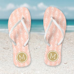Peach and Gold Arrows Monogram Flip Flops<br><div class="desc">Custom printed flip flop sandals with a trendy arrow pattern and your custom monogram or other text in a circle frame. Click Customize It to change text fonts and colors or add your own images to create a unique one of a kind design!</div>