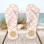 Peach and Gold Aztec Monogram Flip Flops<br><div class="desc">Custom printed flip flop sandals with a geometric Aztec pattern and your custom monogram or other text in a circle frame. Click Customize It to change text fonts and colors or add your own images to create a unique one of a kind design!</div>