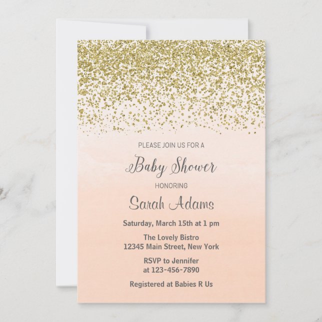 Peach and Gold Baby Shower Invitation (Front)