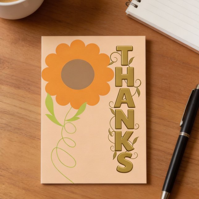Peach and Gold Flower Thank You Card (Soft peach tones meet bold gold lettering. Its sweet, stylish, and ready to say thanks your way.)