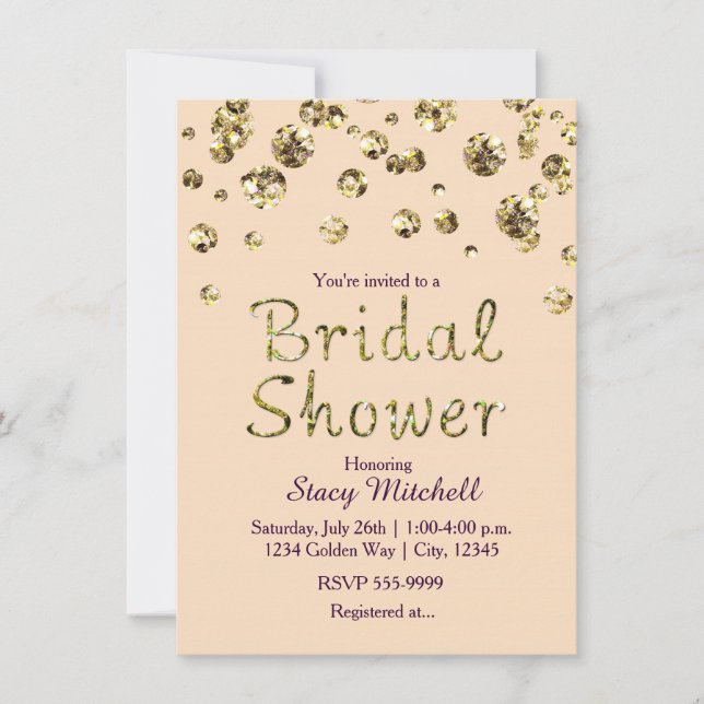 Peach and Gold Glitter Bridal Shower Invitation (Front)
