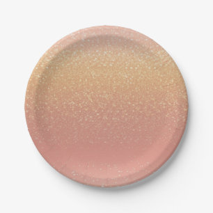 Peach and Gold Glitter Ombre Kids Birthday Party Paper Plates