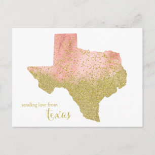 Peach and Gold Glitter Sending Love From Texas Postcard