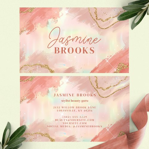 Peach And Gold Glitter Sparkling Pastel Business Card