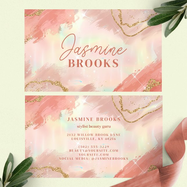 Peach and Gold Glitter Sparkling Pastel Business Card (Creator Uploaded)