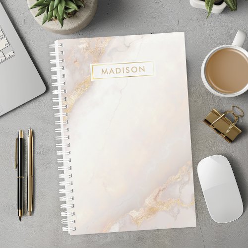 Peach And Gold Marble Personalized Name Custom Planner