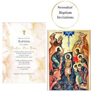 Peach and Gold Orthodox Baptism Invitation