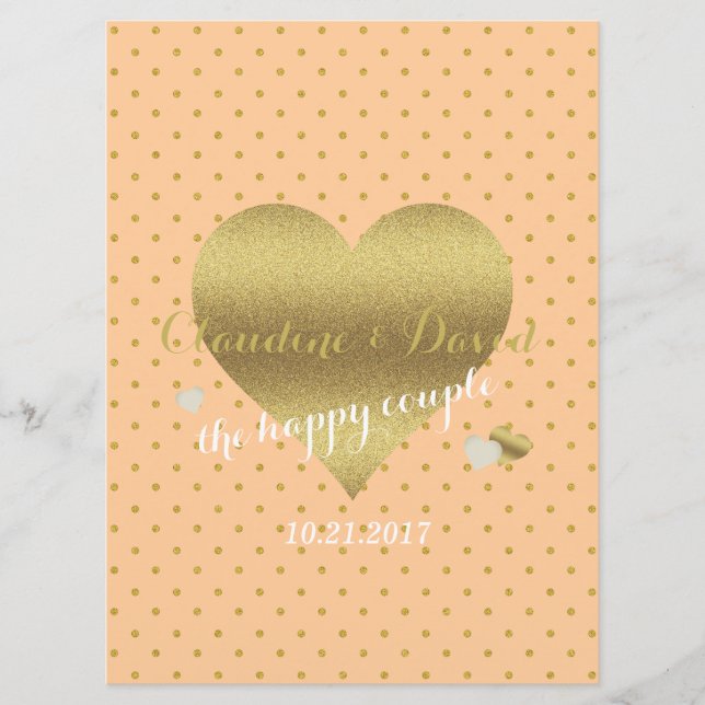 Peach And Gold Polka Dot Ceremony Wedding  Program (Front)