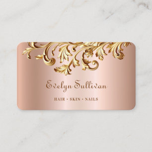 Peach and gold rococo business card