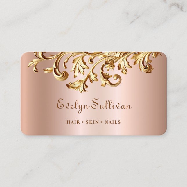 Peach and gold rococo business card (Front)